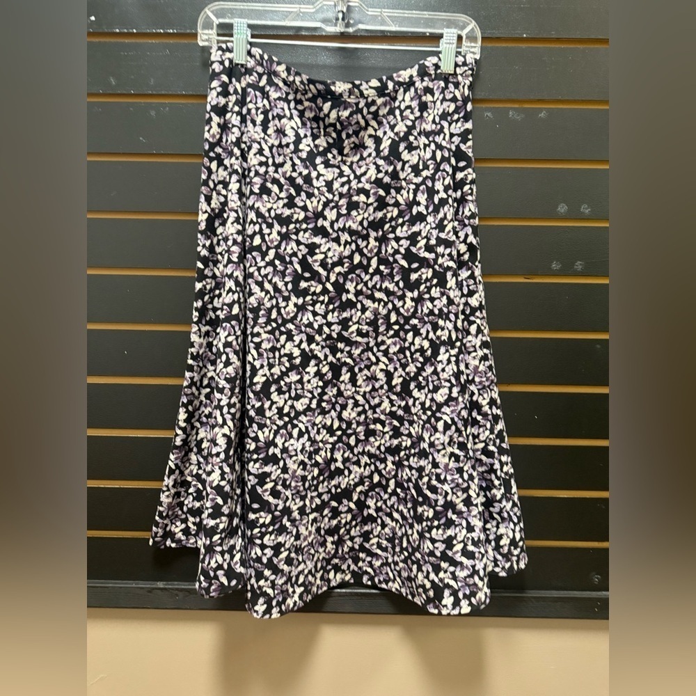 Christopher & Banks Black White Purple Floral Flared Skirt 6P